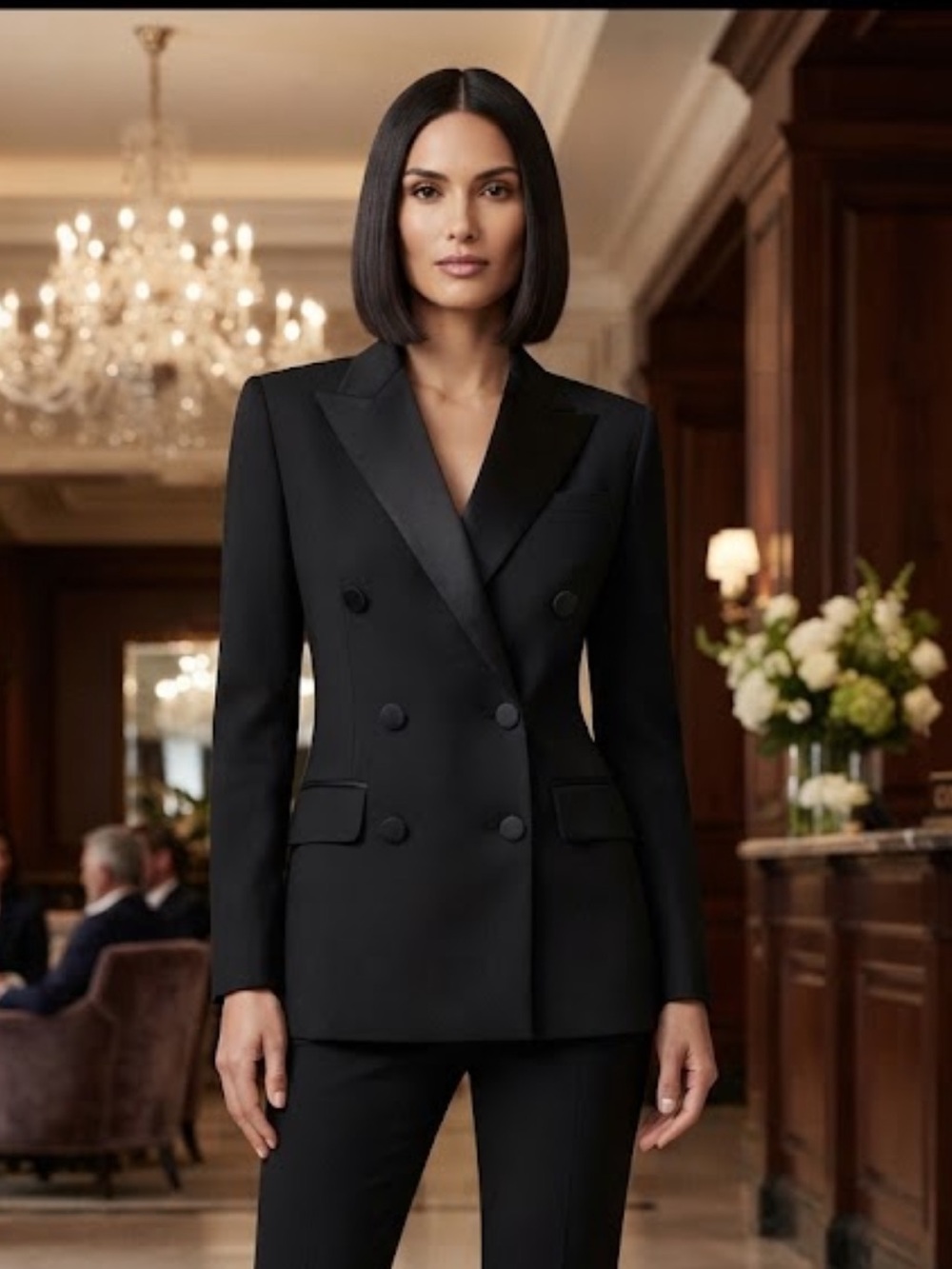 Lauren Ralph Lauren Formal Black Double Breasted Blazer Satin Trim